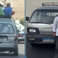 ضبط سائق فان سمح لطلاب بالجلوس فوق سقف السيارة في النهضة